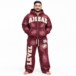 Washed Chenille Men's Tracksuit with Fleece Zip Hooded <b>Jacket</b> Wide-Leg Pants <b>Rhinestone</b> Custom Labels Streetwear Apparel - Product Image 3