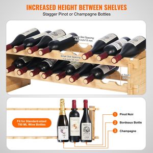 Portabottiglie Modulare Impilabile per 18 Bottiglie, Espositore a 2 Livelli in Legno di Bambù Massiccio, Scaffale Autoportante per Vini - Product Image 2
