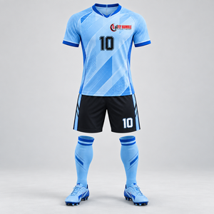 FLY HUMBLE Conjunto de Camiseta de Fútbol para Hombre, Azul Claro y Negro, Manga Corta, Transpirable, Poliéster, para Todas las Temporadas, Ajuste Atlético, Estampado Sublimado - Product Image 1