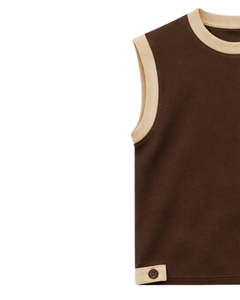 Men Brown Sleeveless Tank Top And Shorts <b>Set</b> Casual Summer Cotton Outfit Beige Trim Drawstring Two Piece <b>Set</b> Classic Fit - Product Image 3