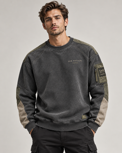 SAM TACTICAL Herren Rundhals-Sweatshirt Raglan-Ärmel Gewaschene Baumwolle French Terry Pullover Lässiger Herbststil Günstiger Preis - Product Image 2