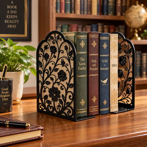 Serre-livres en métal motif vigne de roses gothiques, décoratifs, à motifs floraux, romantiques, organisateurs de livres botaniques pour la maison, la bibliothèque et le bureau - Product Image 3
