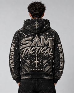 Sweat à capuche zippé oversize pour homme SAM TACTICAL, design imprimé streetwear, noir, polyester tricoté, vêtements d'automne, prix de gros - Product Image 5