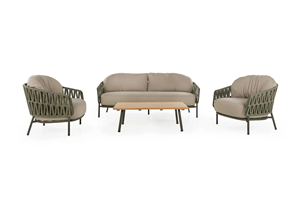 SILVA Outdoor Lounge <b>Sofa</b> Set with Round Rope Weaving and Teak Top Table - Product Image 2