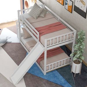 Letto a Castello Bianco con Due Letti Singoli, Scivolo Convertibile e Scala per Bambini - Product Image 3