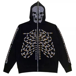 Sweat à capuche zippé intégral sur mesure pour homme, en coton 100%, épais, à séchage rapide, avec imprimé crâne entier en strass, haute qualité, pour l'hiver - Product Image 5