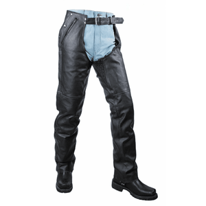 Chaps en cuir de vache véritable pour hommes - Coupe ample et athlétique, fermeture à boutons et boucles, toutes couleurs et tailles - Product Image 1