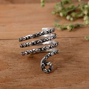 Handmade 925 Sterling <b>Silver</b> Textured <b>Silver</b> Arthritis <b>Ring</b> - 4-Spiral <b>Adjustable</b> Statement <b>Ring</b> - Product Image 2