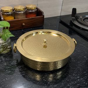 Pure Brass Hammered Handi <b>Pot</b> with Lid 2.5L Traditional Indian Cooking Serving Casserole Cookware <b>for</b> Hotel Restaurant Catering - Product Image 3