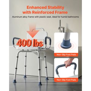 Sedia da Doccia Regolabile in Altezza con Braccioli e Schienale, Capacità 180 Kg, Design Leggero per Vasca e Cabina Doccia - Product Image 4