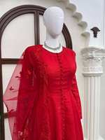 Tenue de soirée festive, nouveau design tendance, travail lourd en fil de soie Vichitra et sequins, robe longue pour femme, réversible, sans plis