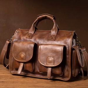 Sac fourre-tout de voyage vintage grande capacité, écologique, sacoche d'affaires pour ordinateur portable 14 pouces, porte-documents en cuir véritable pour hommes - Product Image 2