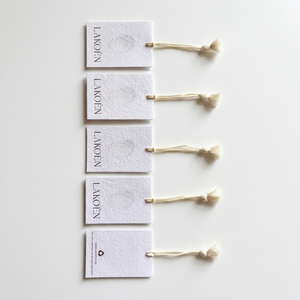 Cotton <b>Paper</b> Garment Tags Natural <b>Handmade</b> Look Environmentally Friendly Gold Stamping High Polish Finish for Clothing Packaging - Product Image 1