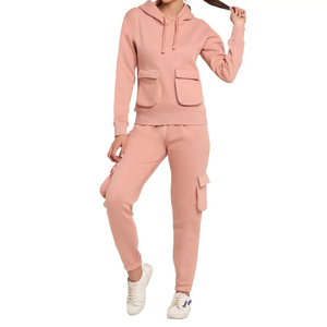 Women Beige Tracksuit <b>Set</b> Crew Neck Long Sleeve Solid Color Casual Pants With Side Pockets Elastic Waist Full Length Autumn Wear - Product Image 6