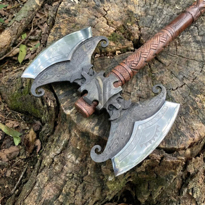 Handcrafted Double Blade <b>Axe</b> | Carbon Steel Cutting Tool | Nordic Style Wooden <b>Handle</b> | OEM Manufacturer - Product Image 3