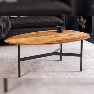Mesa de Centro Moderna y Ecológica de Madera de Sheesham, 90 cm, Acabado en Piedra Marrón, Triangular, Mueble para el Hogar - Product Image 2