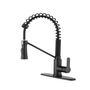 Matte Black Single Handle Kitchen Sink Faucet with Pull Sprayer & Soap Dispenser for Utility Sink Use - Product Image 1