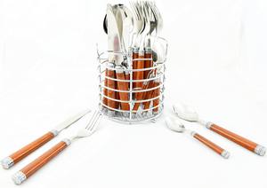 Ensemble de couverts en acier inoxydable de 4 pièces avec manches en bois et finition polie miroir, parfait pour les événements de mariage et la vaisselle de table - Product Image 4