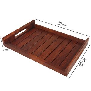 Plateau de service en bois élégant fabriqué par un fabricant OEM, avec poignées confortables pour un transport facile et un service des aliments avec style. - Product Image 2