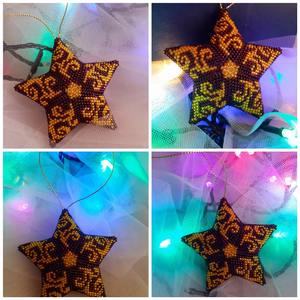 Adorno de Estrella con Cuentas Hecho a Mano con Remolinos Amarillos y Morados, Decoración Colgante para Árbol de Navidad, Decoración Festiva para el Hogar - Product Image 2