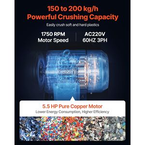 Trituradora de Plástico de 5.5HP/4.0KW, Capacidad de 150-200kg/h, Molino de Botellas de Plástico, Granuladora, Pulverizador, Máquina de Reciclaje - Product Image 2