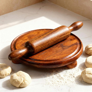 Wooden Rolling Pin Board Roti <b>Chapati</b> <b>Maker</b> Handcrafted Eco-Friendly Floral Pattern Kitchen Essential Traditional Indian Cooking - Product Image 2