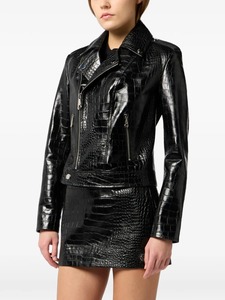 Blouson Moto Femme en Cuir Véritable Imprimé Croco Imperméable avec Fermeture Éclair et Col Montant Style Automne Hiver - Product Image 3
