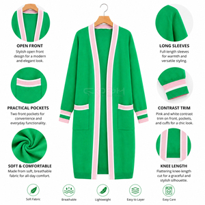 Cosh International Sorority Sisterhood Acrylic <b>Ladies</b> Green <b>Long</b> Sleeve <b>Cardigan</b> With Pink Trim And Pockets For Women - Product Image 6