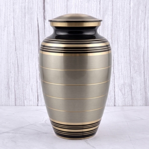 Urna Funeraria de Latón con Rayas Plateadas y Doradas para Cenizas Humanas, con Superficie Mate, para Funeral, Memorial y Entierro - Product Image 1