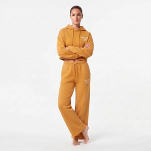 Custom Logo Women <b>Crop</b> <b>Top</b> Cotton Fleece Full Sleeve Drop Shoulder Drawstring Hoodie And Wide Leg Jogger <b>Set</b> - Product Image 6