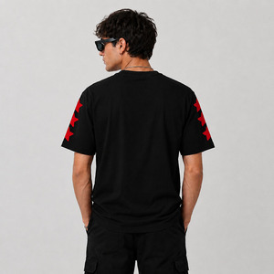 Custom <b>Black</b> Oversized T <b>Shirt</b> <b>Red</b> Puff Print 240 GSM Heavyweight Cotton Streetwear Graphic Tee <b>Men</b> OEM ODM Manufacturer - Product Image 4