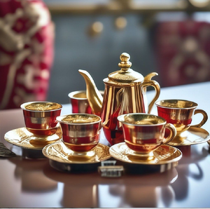 Service à thé moderne en turquoise et or rose aux lignes fluides. Style chic disponible à prix de gros. - Product Image 4