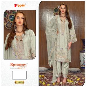 Elegante Organza Shalwar Kameez Heavy Khatli Trabajo Bordado Dupatta Ropa India Paquistaní para Fiestas Festivas Eid - Product Image 4