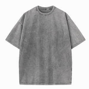 เสื้อยืดผู้ชายสไตล์วินเทจฟอกสี ผ้าถักเนื้อนุ่ม 100% คอตตอน สตรีทแวร์ลำลอง ทรงโอเวอร์ไซส์ ใส่สบาย - Product Image 2