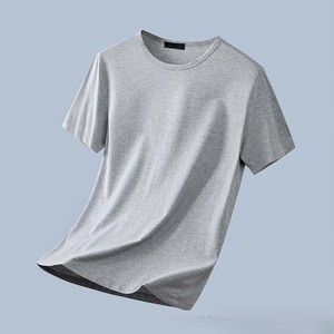 T-shirt décontracté d'été pour homme en coton et soie glacée, col rond, couleur unie, respirant, OEM - Product Image 4