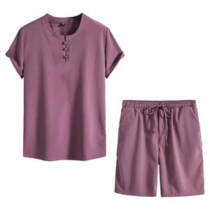 Conjunto de Camisa de Manga Corta y Pantalones Cortos de Algodón Blanco para Hombre, Traje Casual de Verano Transpirable de Dos Piezas, Tejido de Color Sólido - Product Image 6
