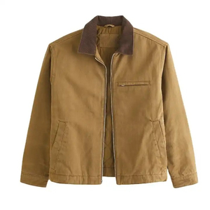 Heavyweight Cotton <b>Canvas</b> <b>Jacket</b> With Custom Logo Patches <b>Canvas</b> Utility Work <b>Jacket</b> With Zipper Closure - Product Image 3