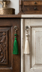 Frange décorative en rayonne verte avec perles pour porte-clés - Product Image 6