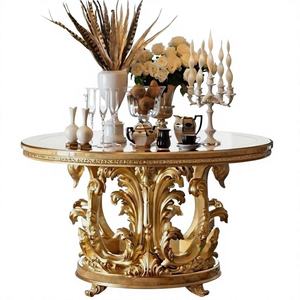 Table basse de salon de luxe en teck massif, fabriquée à la main, écologique, mobile, finition or antique - Product Image 1