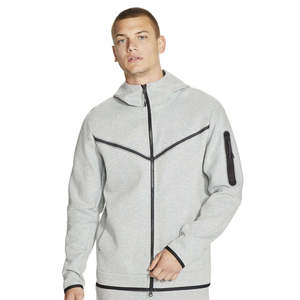 Sudadera con Capucha y Cierre para Hombre, Color Sólido, Estilo Casual, Felpa Francesa, Corte Regular, para Otoño, Gris - Product Image 3