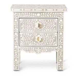 Decorative Modern Luxury Nightstand <b>Side</b> <b>Table</b> Bedside Cabinet with 2 Drawers Floral Carved Bedroom <b>Storage</b> - Product Image 2