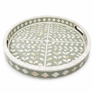 Luxury Mother of Pearl Tray Handcrafted Round <b>Black</b> Mosaic Serving <b>Plate</b> MOP Shell Inlay Tray Geometric Sunburst Coffee Table - Product Image 2