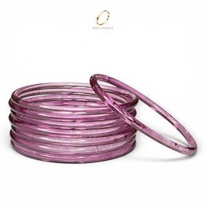 Elegante y Popular Juego de Brazaletes de Cristal Kashmiri con Corte Esmeralda en Color Morado Claro, Joyería India Moderna para Uso Diario y Fiestas - Product Image 2