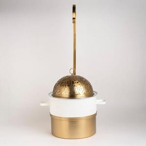 Wholesale Round Hanging Chafing Dish Arabic Calligraphy Cut Out Dome Lid Silver Stainless Steel Mosque Arch Base <b>Soup</b> Tureen Sin - Product Image 2