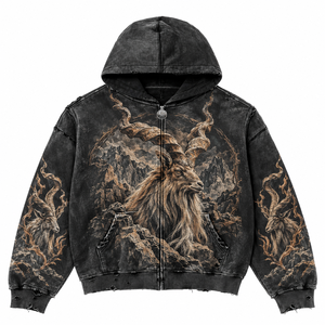 เสื้อฮู้ดซิปดีไซน์ใหม่ ยูนิเซ็กส์ สไตล์สตรีทแวร์ วินเทจ ลายแพะสีดำ ผ้าฝ้ายฟลีซ 100% เป็นมิตรกับสิ่งแวดล้อม - Product Image 1