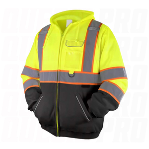 Men's High Visibility Reflective <b>Fleece</b> Hoodie <b>Work</b> Jacket Windproof Zipper Closure Safety Wear Autumn Regular Fit - Product Image 2