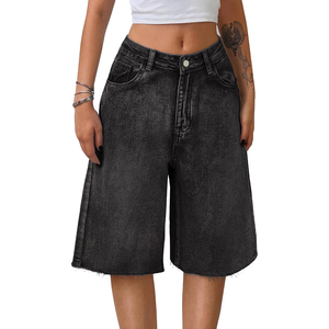 <b>High</b> <b>Waisted</b> Loose Fit Black Denim <b>Shorts</b> Straight Leg Stonewashed Casual Summer Women's <b>Shorts</b> Best Selling <b>Jeans</b> <b>Shorts</b> - Product Image 1