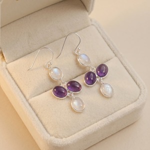 Natural Amethyst Rainbow Moonstone <b>Dangle</b> <b>Earrings</b> 925 Sterling <b>Silver</b> Handmade Gemstone <b>Earrings</b> Gift for Women - Product Image 6