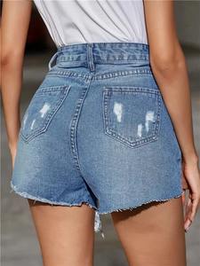 Shorts de mezclilla de algodón para mujer, con bolsillos rotos, casuales, de mezclilla, a la moda para el verano, estilo streetwear. - Product Image 5