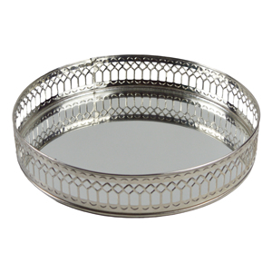 Plateau de présentation de bijoux élégant et rond avec finition argentée, plateau miroir en verre pour la décoration de la maison, plateau à maquillage - Product Image 1